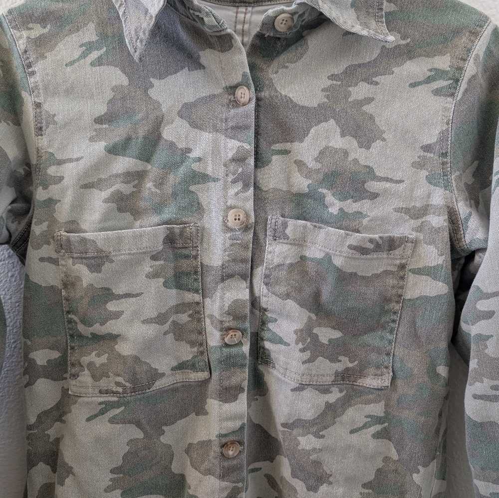 Nicoli Camouflage Romper Small Long Sleeve Utility Style Button Front Cotton - Picture 4 of 7